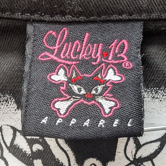 VTG Lucky 13 Collared Lightweight Biker Jacket Women's XL True Blue Angel Wings - Picture 7 of 14